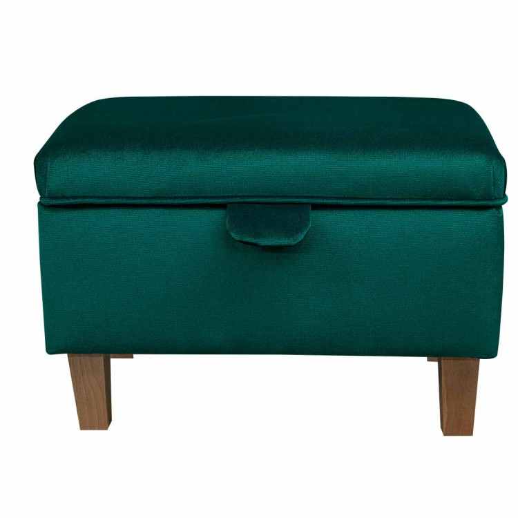 Storage Stool Ottoman in a Malta Emerald Luxury Velvet Fabric | Beaumont