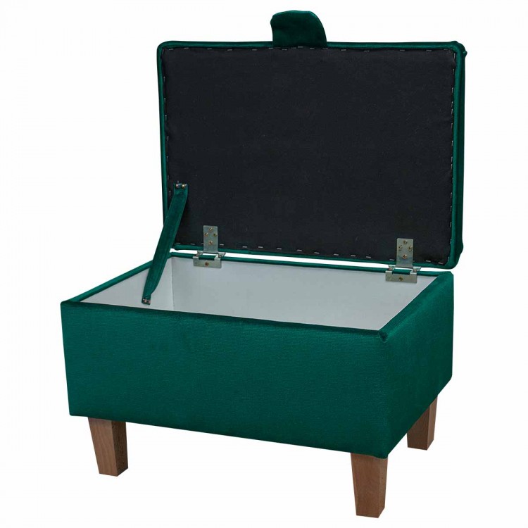 Storage Stool Ottoman in a Malta Emerald Luxury Velvet Fabric | Beaumont