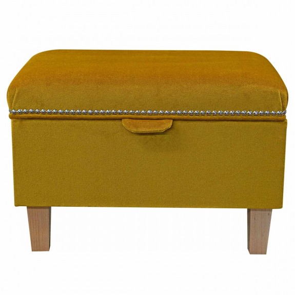 Storage Footstool Ottoman Pouffe Toybox in a Malta Gold Luxury Velvet Fabric with Studding