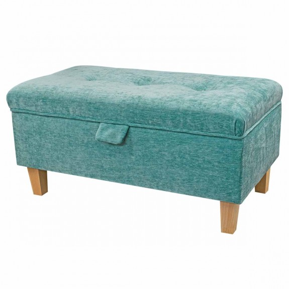 Buttoned Storage Footstool in Manhattan Lagoon Marl Velvet Fabric | Beaumont