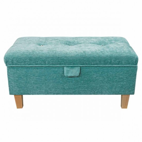 Buttoned Storage Footstool, Ottoman, Pouffe in a Manhattan Lagoon Marl Velvet Fabric
