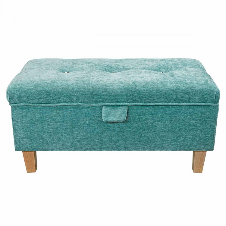 Buttoned Storage Footstool in Manhattan Lagoon Marl Velvet Fabric | Beaumont