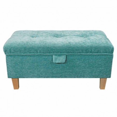 Buttoned Storage Footstool in Manhattan Lagoon Marl Velvet Fabric | Beaumont