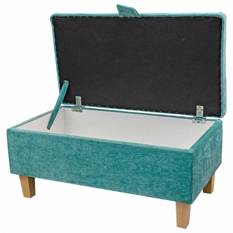 Buttoned Storage Footstool in Manhattan Lagoon Marl Velvet Fabric | Beaumont