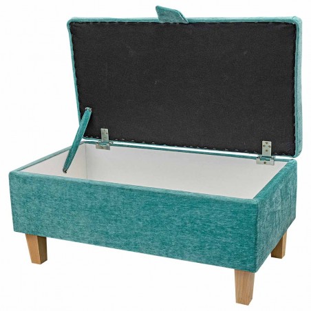 Buttoned Storage Footstool in Manhattan Lagoon Marl Velvet Fabric | Beaumont