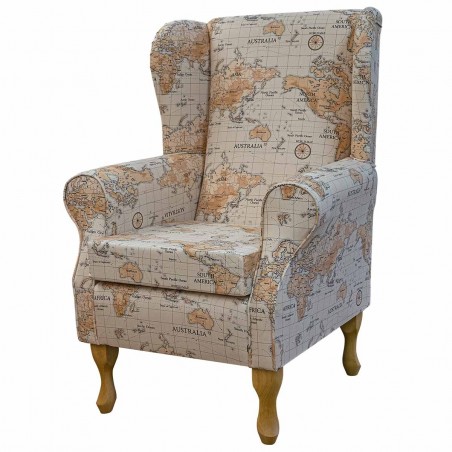 Standard Wingback Chair in Fryetts Maps Multi Cotton Fabric | Beaumont