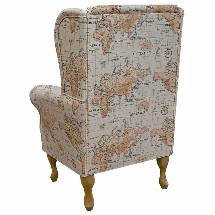 Standard Wingback Chair in Fryetts Maps Multi Cotton Fabric | Beaumont