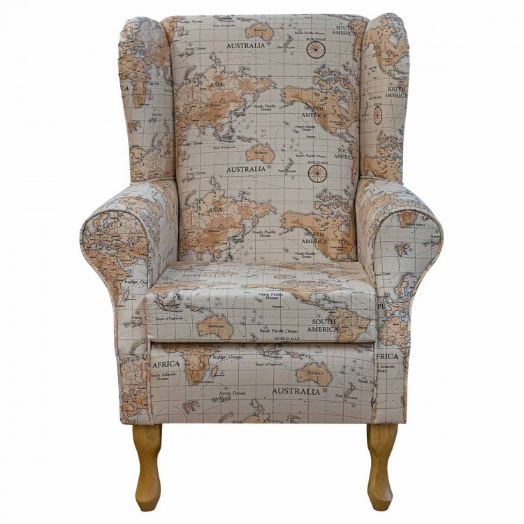 Standard Wingback Chair in Fryetts Maps Multi Cotton Fabric | Beaumont