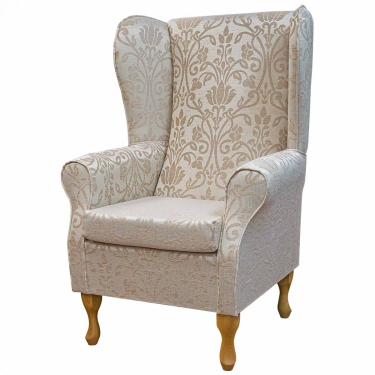 Large High Back Chair in Woburn Medallion Beige Fabric SR17052 | Beaumont