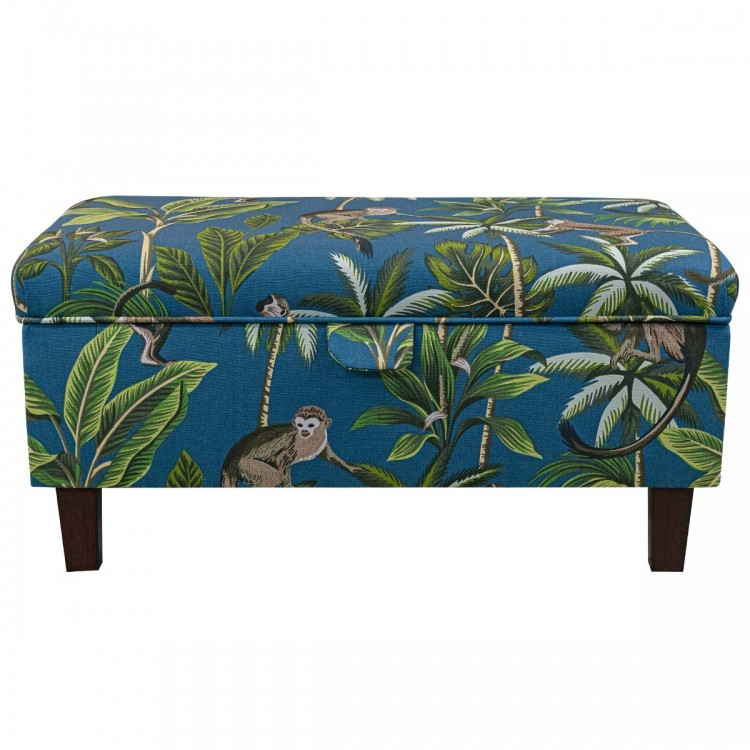 teal ottoman with storage in  monkey fabric