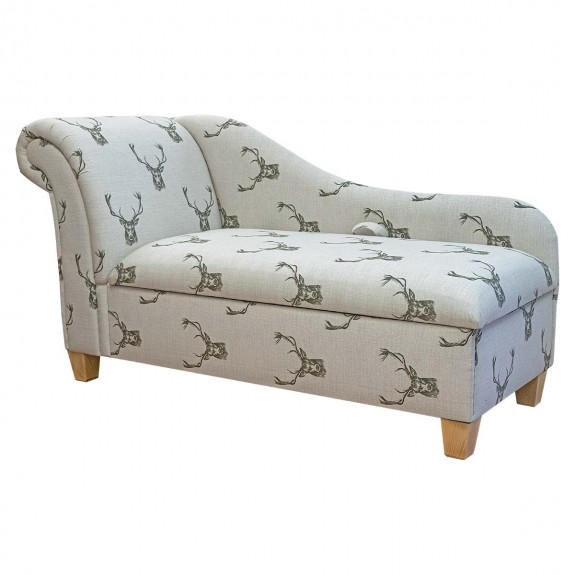 60" Large Storage Chaise Longue in a Stag Cotton Fabric