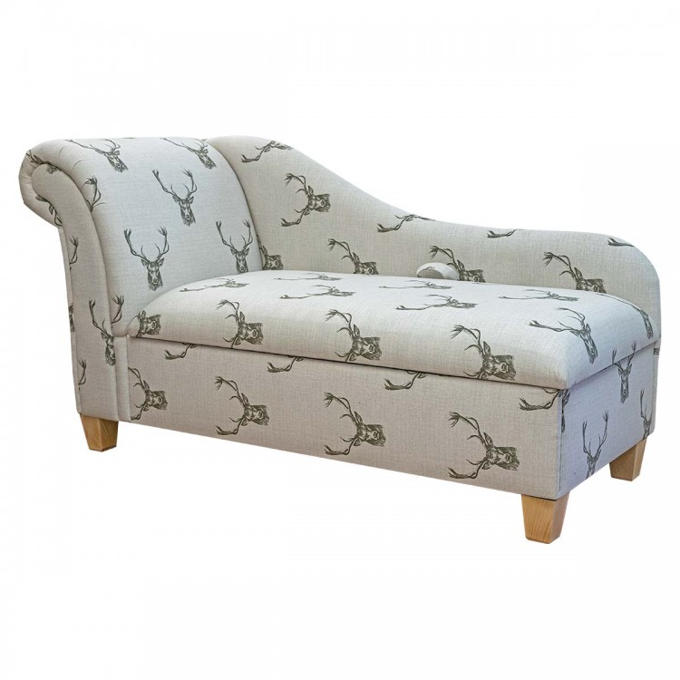 Large Storage Chaise Longue in Fryetts Stag Cotton Fabric  | Beaumont