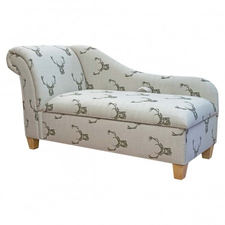 Large Storage Chaise Longue in Fryetts Stag Cotton Fabric  | Beaumont