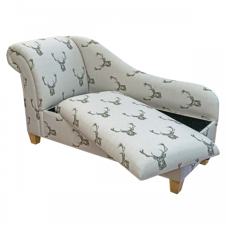 Large Storage Chaise Longue in Fryetts Stag Cotton Fabric  | Beaumont