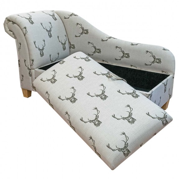60" Large Storage Chaise Longue in a Stag Cotton Fabric