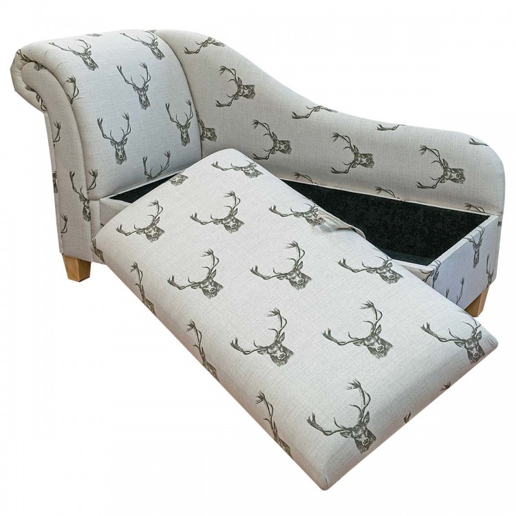 Large Storage Chaise Longue in Fryetts Stag Cotton Fabric  | Beaumont