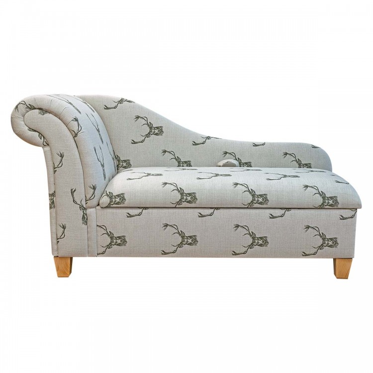 Large Storage Chaise Longue in Fryetts Stag Cotton Fabric  | Beaumont