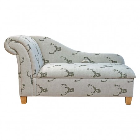 Large Storage Chaise Longue in Fryetts Stag Cotton Fabric  | Beaumont