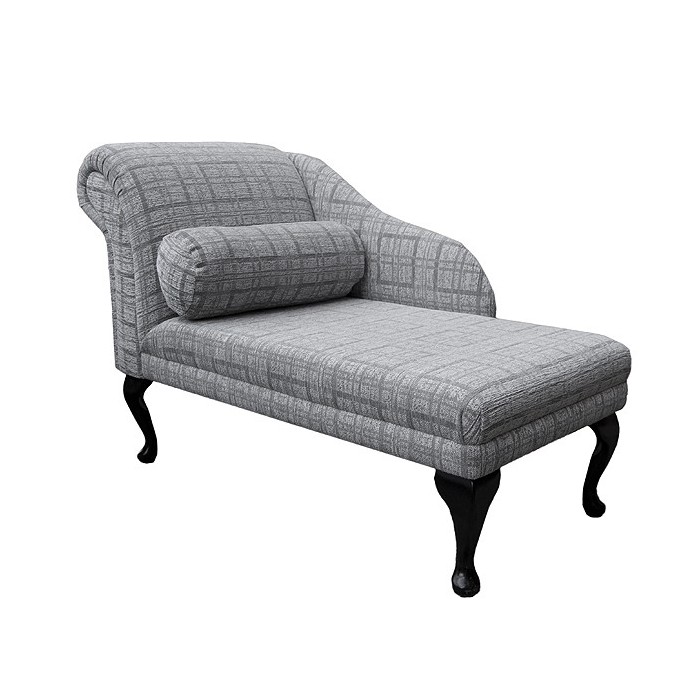 45" Chaise Longue in a Maida Vale Plaid Grey Fabric - 14675