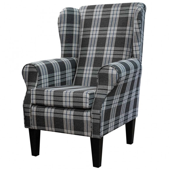 Standard Wingback Chair in a Kintyre Charcoal Tartan Fabric | Beaumont