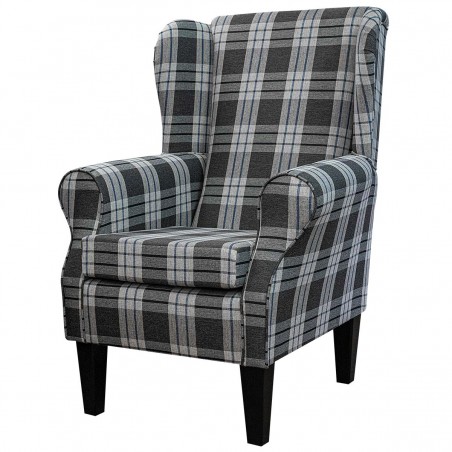 Standard Wingback Chair in a Kintyre Charcoal Tartan Fabric | Beaumont