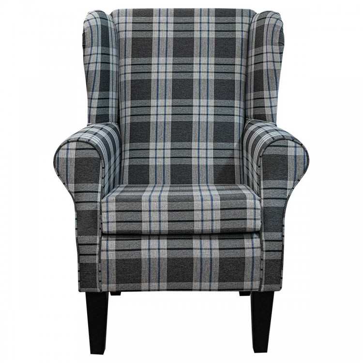Standard Wingback Chair in a Kintyre Charcoal Tartan Fabric | Beaumont