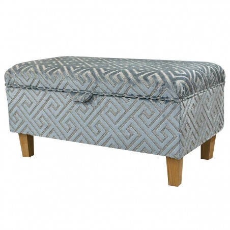 Ottoman in Extravaganza Meander Line Blue Slate Fabric | Beaumont