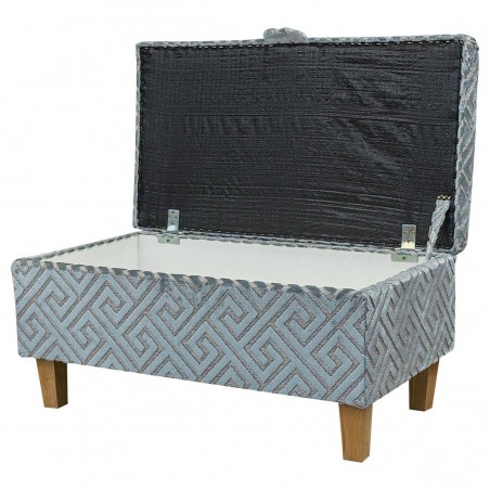 Ottoman in Extravaganza Meander Line Blue Slate Fabric | Beaumont