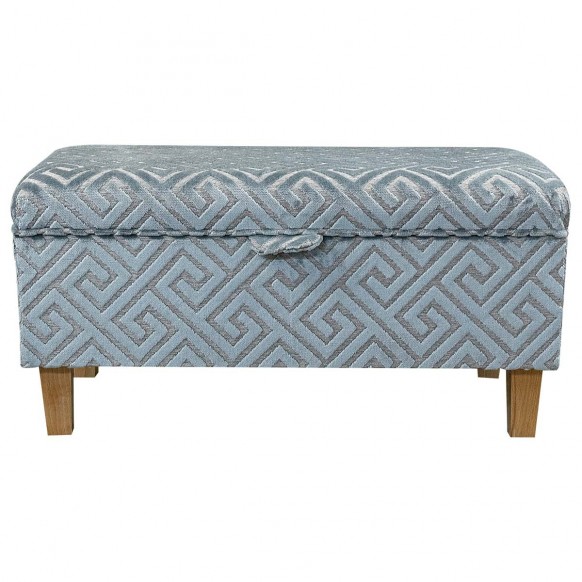 LUXE Storage Footstool, Ottoman, Pouffe in an Extravaganza Meander Line Blue Slate Fabric