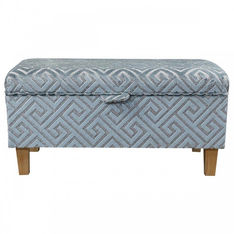 Ottoman in Extravaganza Meander Line Blue Slate Fabric | Beaumont
