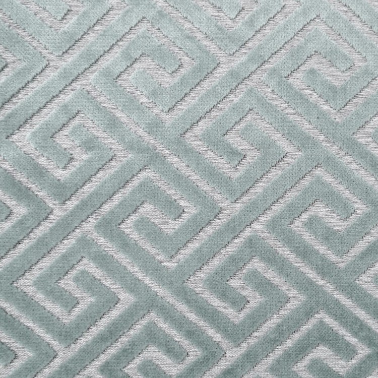 Ottoman in Extravaganza Meander Line Blue Slate Fabric | Beaumont