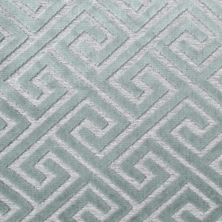 Ottoman in Extravaganza Meander Line Blue Slate Fabric | Beaumont