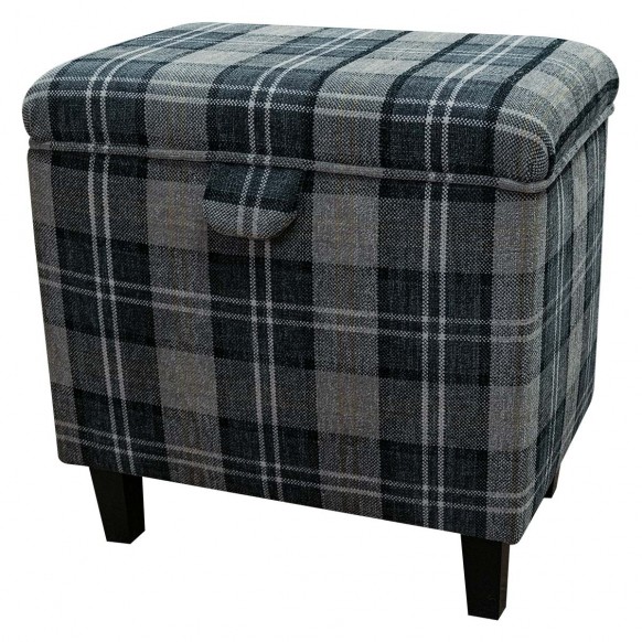 Tall Storage Footstool Box in a Lana Granite Tartan Fabric | Beaumont