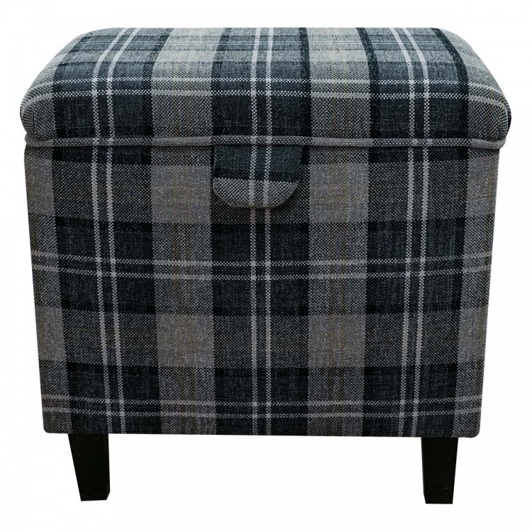 Tall Storage Footstool Box in a Lana Granite Tartan Fabric | Beaumont