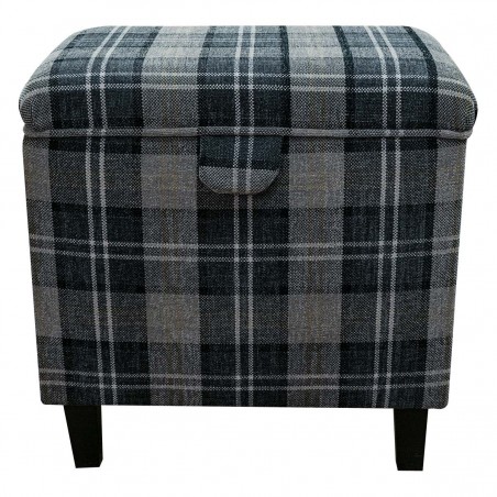 Tall Storage Footstool Box in a Lana Granite Tartan Fabric | Beaumont