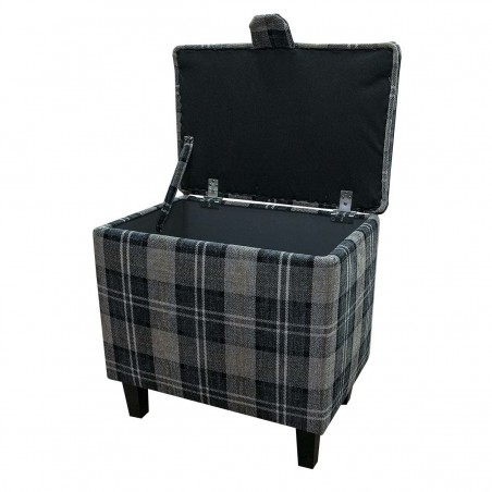 Tall Storage Footstool Box in a Lana Granite Tartan Fabric | Beaumont