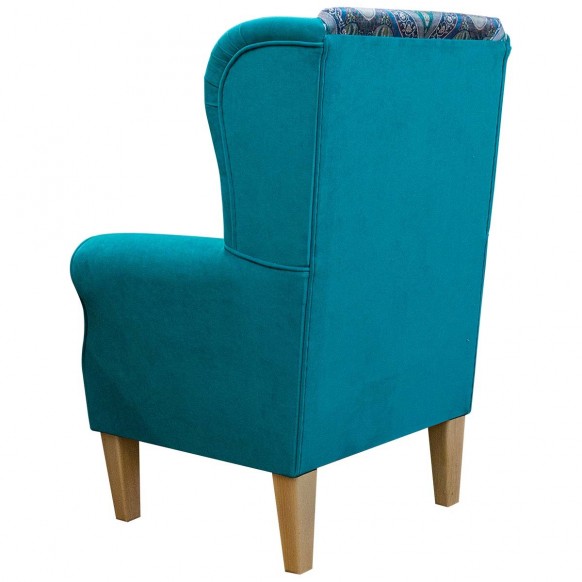 Standard Wingback Fireside Chair in a Prints Medallion & Notting Hill Plain Azure Velvet Fabric
