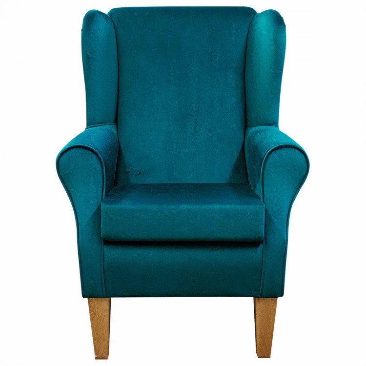Standard Wingback Chair in a Malta Peacock Deluxe Velvet Fabric | Beaumont