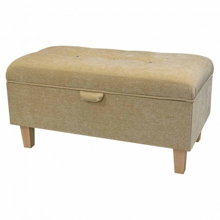 Buttoned Storage Footstool in Pimlico Crush Straw Fabric | Beaumont