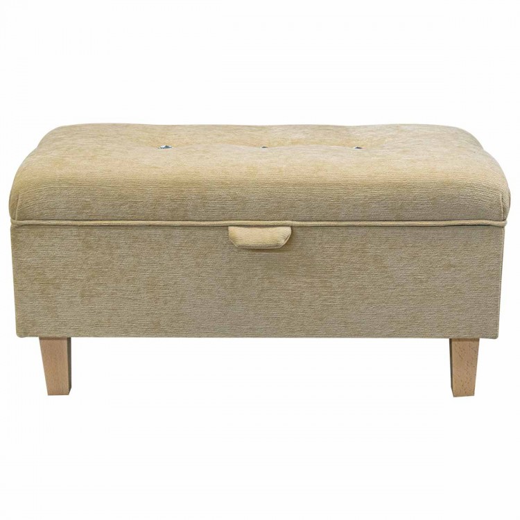 Buttoned Storage Footstool in Pimlico Crush Straw Fabric | Beaumont