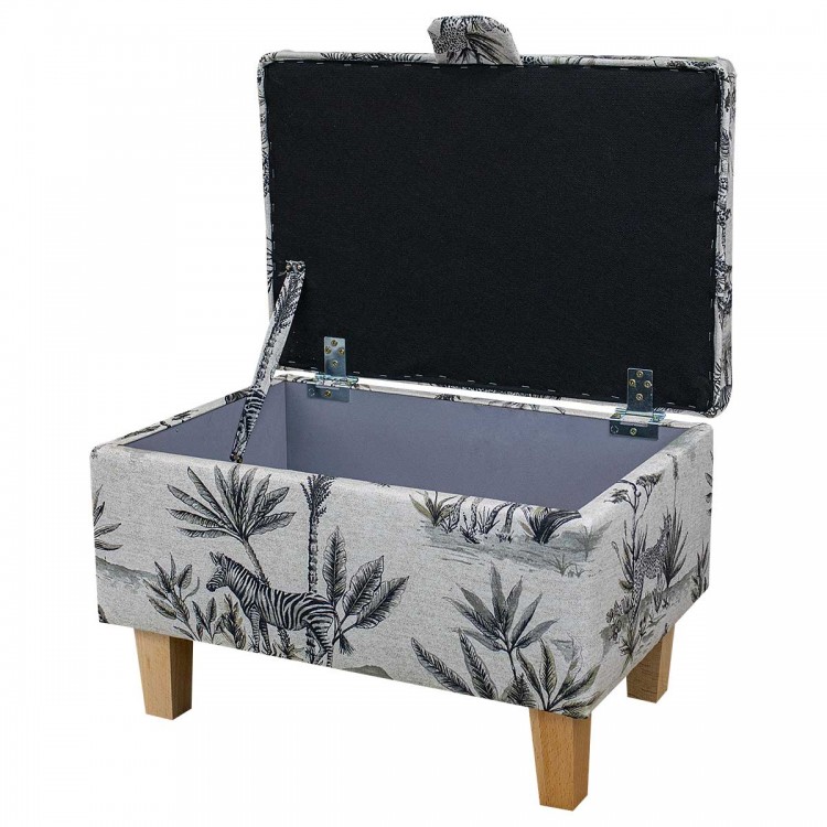 Storage Stool, Ottoman Box in a Monkey Grey Cotton Fabric | Beaumont