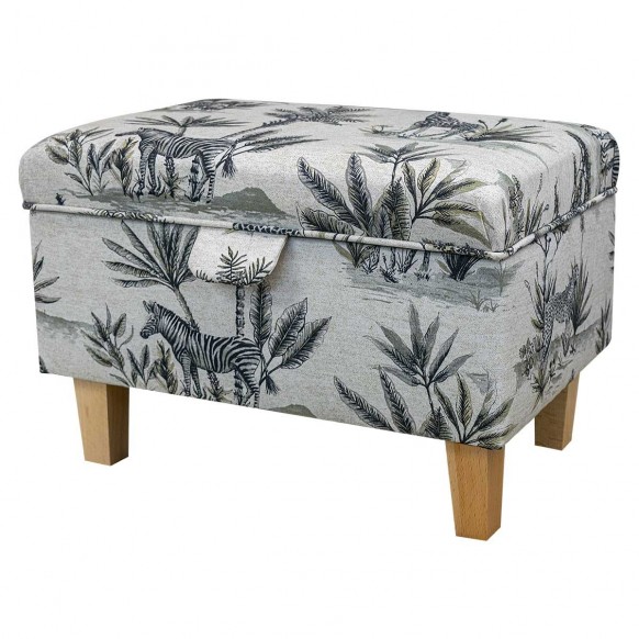 Storage Stool, Ottoman Box in a Monkey Grey Cotton Fabric | Beaumont