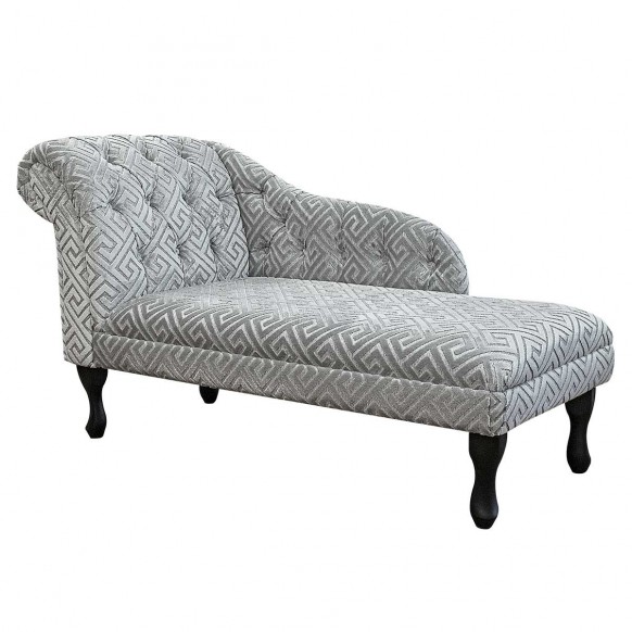 Buttoned Chaise Longue in Extravaganza Meander Silver EXT2553 | Beaumont
