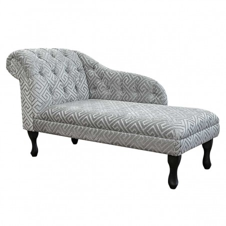 Buttoned Chaise Longue in Extravaganza Meander Silver EXT2553 | Beaumont