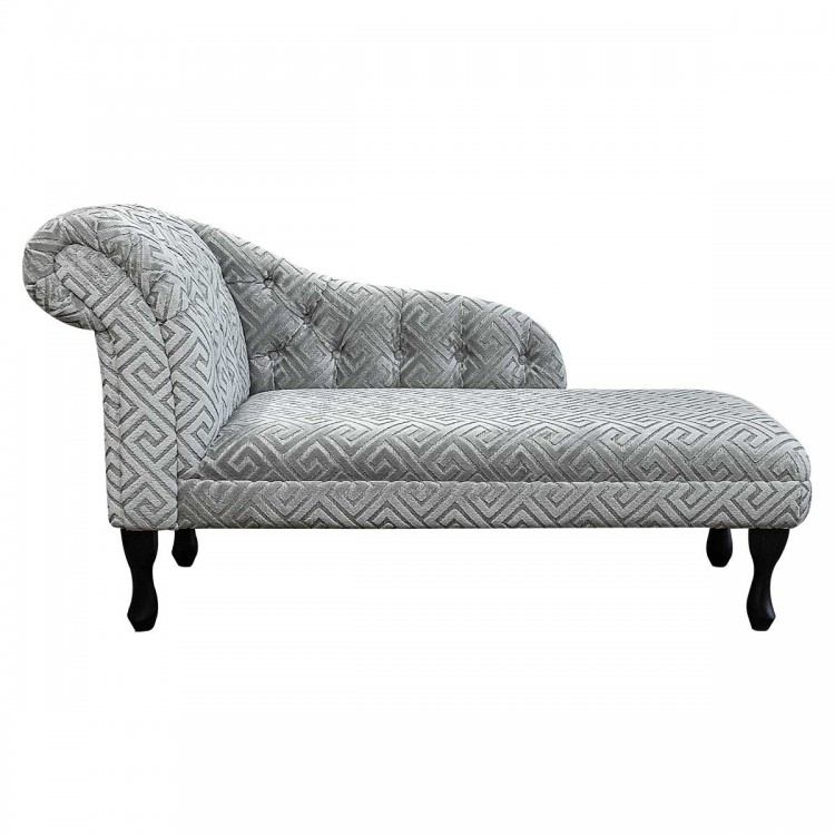 Buttoned Chaise Longue in Extravaganza Meander Silver EXT2553 | Beaumont