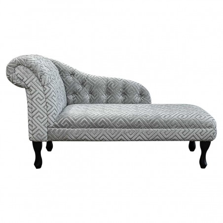 Buttoned Chaise Longue in Extravaganza Meander Silver EXT2553 | Beaumont