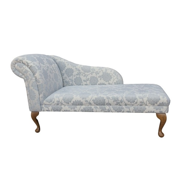 52" Classic Style Chaise Longue in a Blue Floral Fabric - 17071