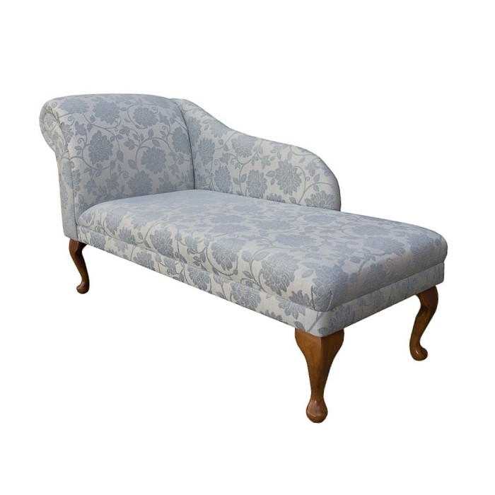 52" Classic Style Chaise Longue in a Blue Floral Fabric - 17071