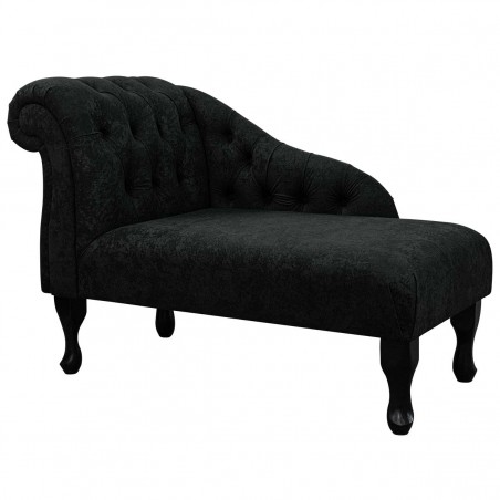 41" Buttoned Mini Chaise Longue in a Plush Black Fabric | Beaumont