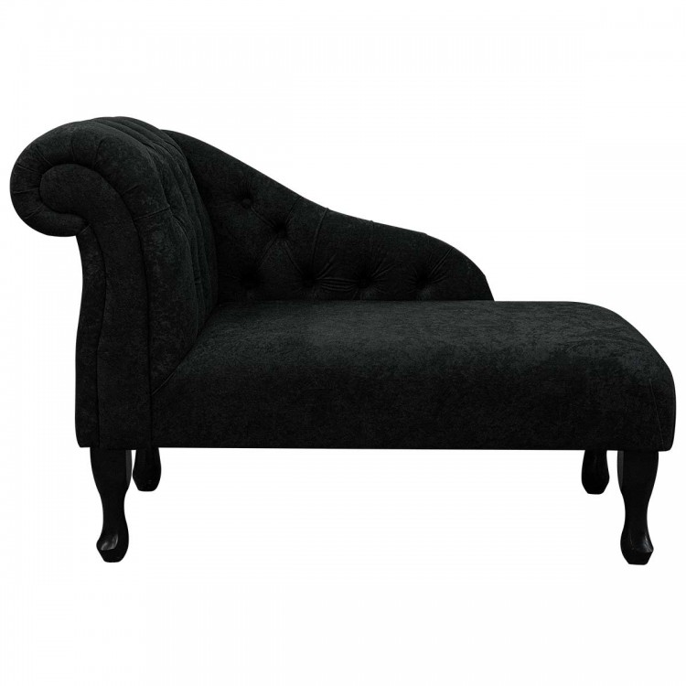 41" Buttoned Mini Chaise Longue in a Plush Black Fabric | Beaumont